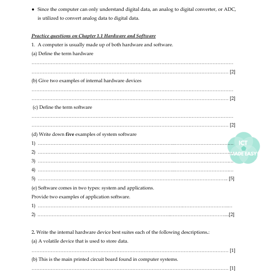 IGCSE ICT Theory WORKBOOK, Summary Notes and Practice Questions (Chapters 1 to 10)